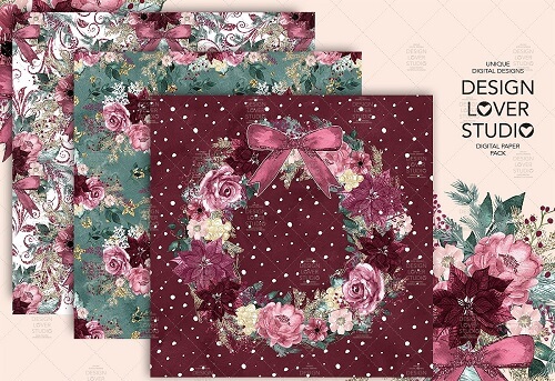 کاغذ دیجیتال کریسمس بورگاندی - سری 23