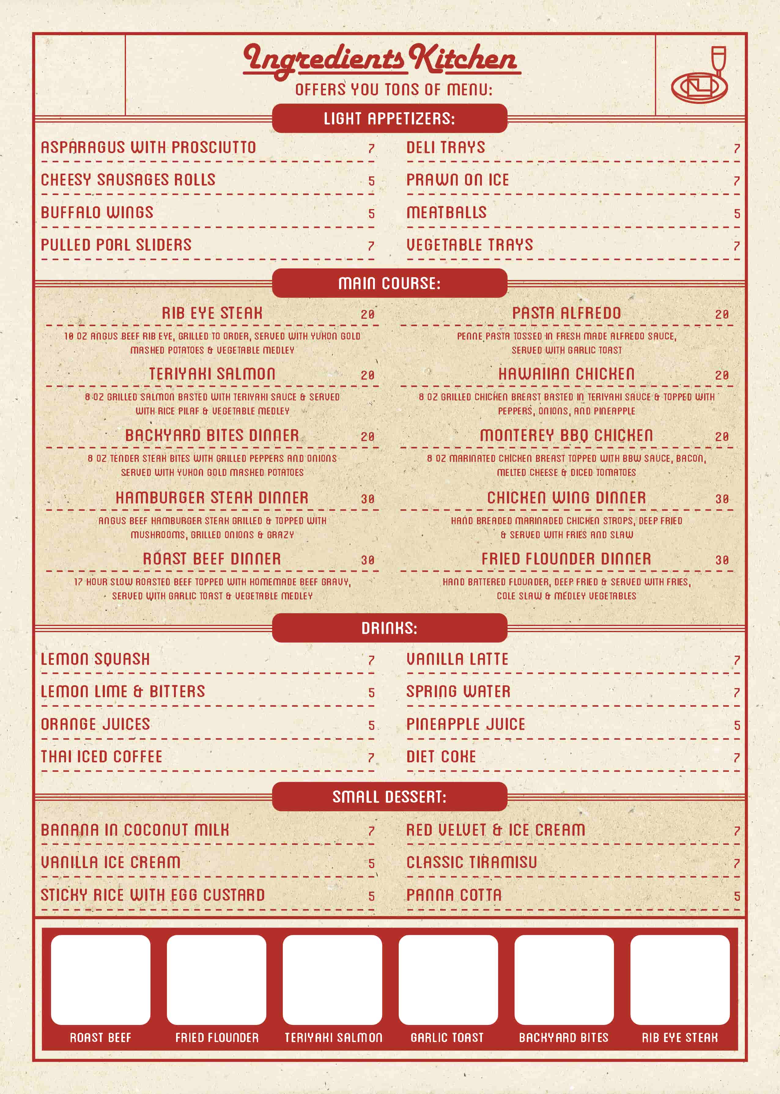 Simple Kitchen Menu Card - Back