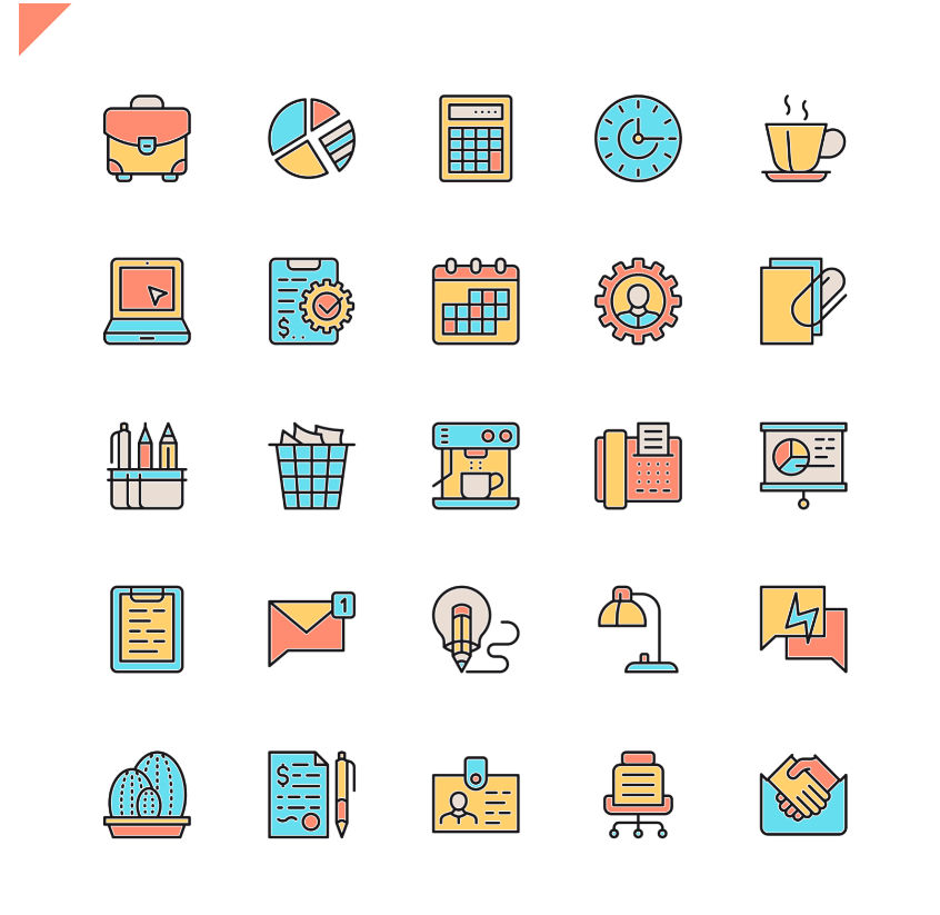 Set of Flat Line Business Icons