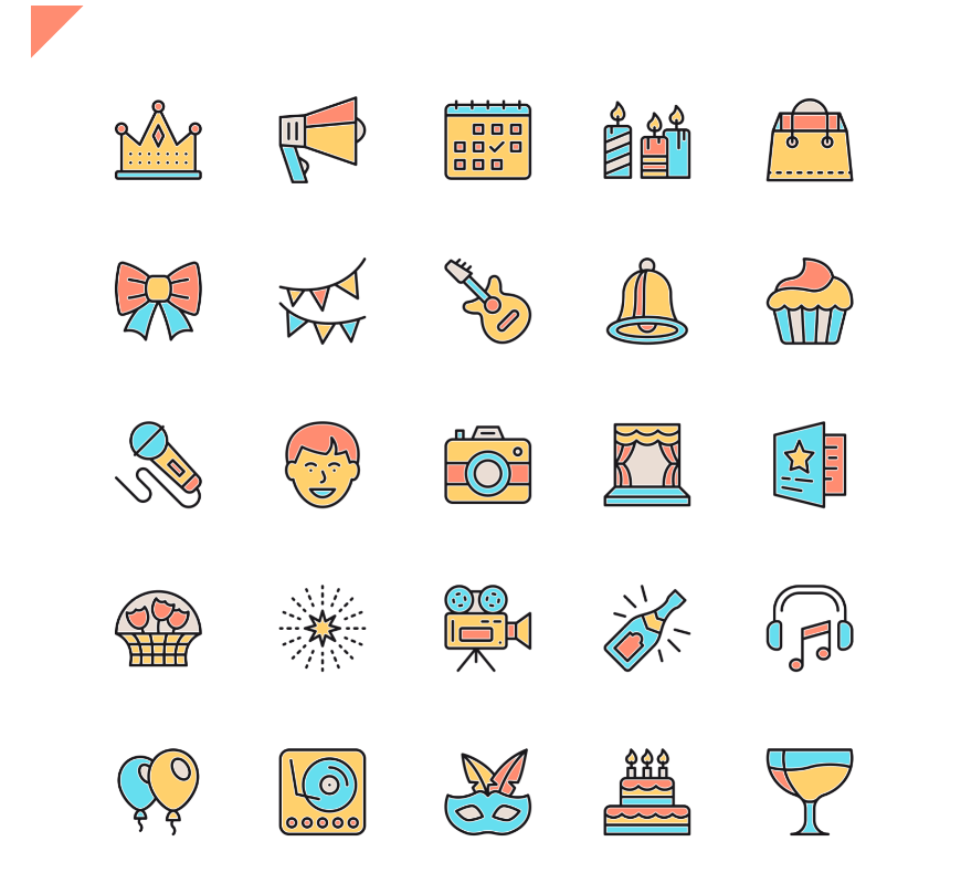 Set of Flat Line Business Icons